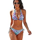 MSOKAZZLES Women's Sexy Two Piece Swimsuit Halter Top and Thong Bathing Suit Bikini Sets Push Up Swimwear Beachwear