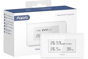 Aqara Indoor Air Quality Monitor, Requires AQARA HUB, Pollution Meter for TVOC, Temperature and Humidity with a High-Contrast
