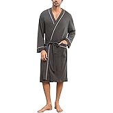 Lagtew Mens Lightweight Robe Cotton Blend Kimono Bathrobe with Pockets, Soft Breathable Absorbent Loungewear for Home