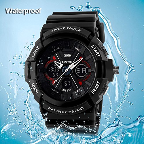Boys Watch, Sports Watches, LED Analog Digital Display Watches Sport Waterproof for Boy Girls Kids Black - Thumbnail 2