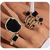 3Pcs 14K Gold Statement Rings for Women Chunky Black Oil Drip Knuckle Rings Set Vintage Aesthetic Enamel Midi Ring Pack Trendy Everyday Jewelry Gifts
