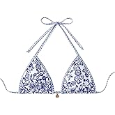 SOLY HUX Women's Triangle Bikini Top Only Tie Back String Floral Print Padded Swimwear Bathing Suits Tops