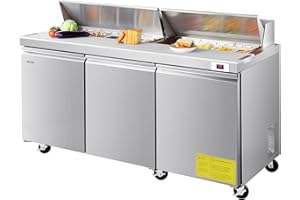 VEVOR 72"W Commercial Refrigerator, 18.7 Cu. Ft Sandwich Prep Refrigerated Table, Mega Top Food Prep Fridge with 18 Pans and Cutting Board, Stainless Steel Salad Prep Cooler for Restaurant, Food Truck