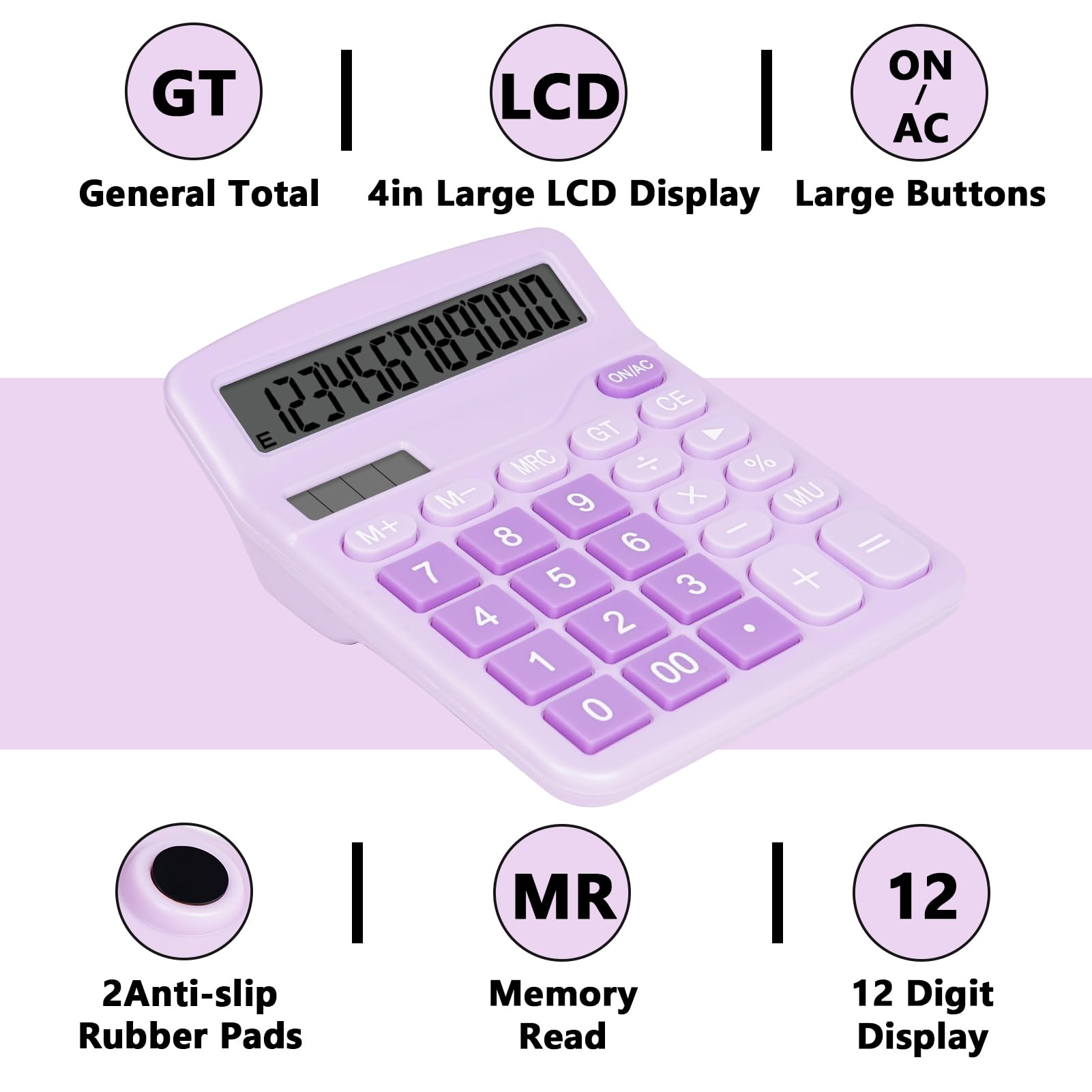 DANRONG Cute Purple Desktop Calculator with Big Buttons, Dual Power Source, Solar and Battery, Large Display Screen - Perfect for Office, Teachers, and Students (Purple)