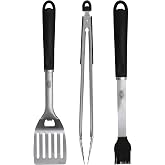 Kingsford 3-Piece Rust-Resistant Stainless Steel BBQ Tool Set, 3 Count | Rust-resistant stainless steel, spatula tongs and basting brush, outdoor grilling and cooking