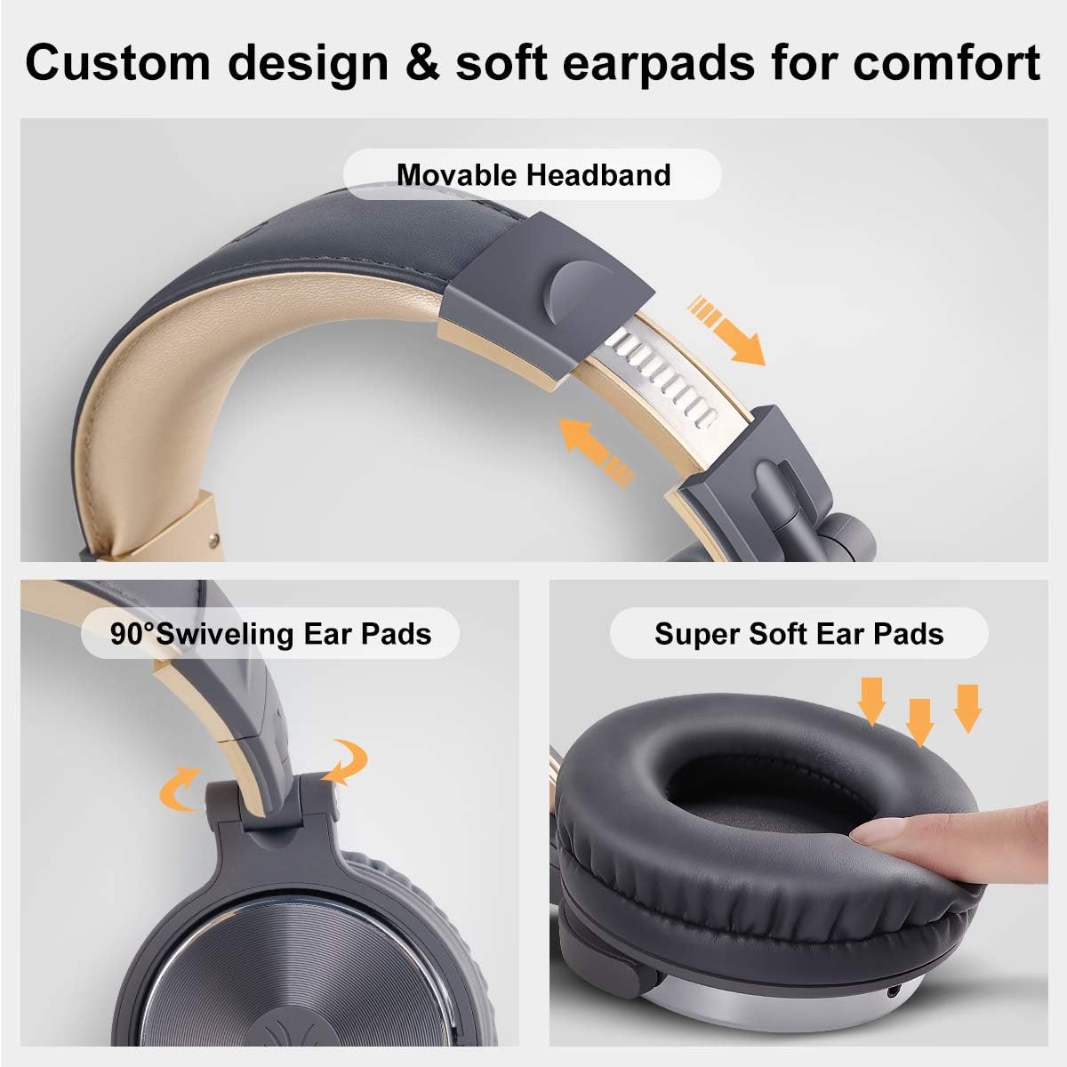 OneOdio Over Ear Headphone, Wired Bass Headsets with 50mm Driver, Foldable Lightweight Headphones with Shareport and Mic for Recording Monitoring Mixing Podcast Guitar PC TV - (Grey): Home Audio & Theater
