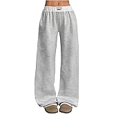 RoseSeek Girl's Baggy Sweatpants Letter Patched Wide Leg Pants Elastic Waist Long Trousers Joggers Trendy