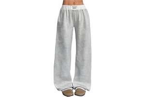 RoseSeek Girl's Baggy Sweatpants Letter Patched Wide Leg Pants Elastic Waist Long Trousers Joggers Trendy