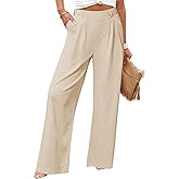 SEMARO Womens Casual High Waisted Linen Pants Wide Leg Lounge Palazzo Trousers Beach Outfits with Pockets