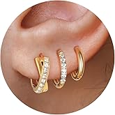 Surgical Steel Huggie Hoop Earrings for Women Set,14K Gold Plated Small Hypoallergenic Lightweight CZ Huggie Earrings, Waterproof Non Tarnish, for Multiple Piercing