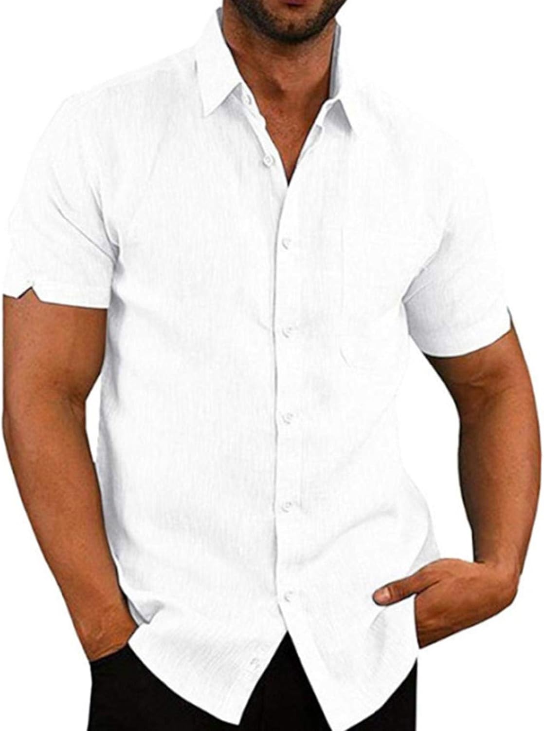 xzbailisha Mens Linen Button Down Shirts Casual Short Sleeve Linen