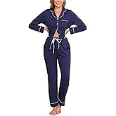 Veseacky 100% Cotton Pajamas for Women Set Long Sleeve Button Down Sleepwear Soft Pjs Lounge Sets with Pockets XS-XXL