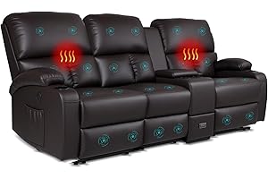 CHABATREE Home Theater Seating,RV Recliner Sofa with Massage and Heat,RV Manual Recliner Loveseat with USB/Cup Holders and Side Pocket for Living Room,3 Loveseat Brown
