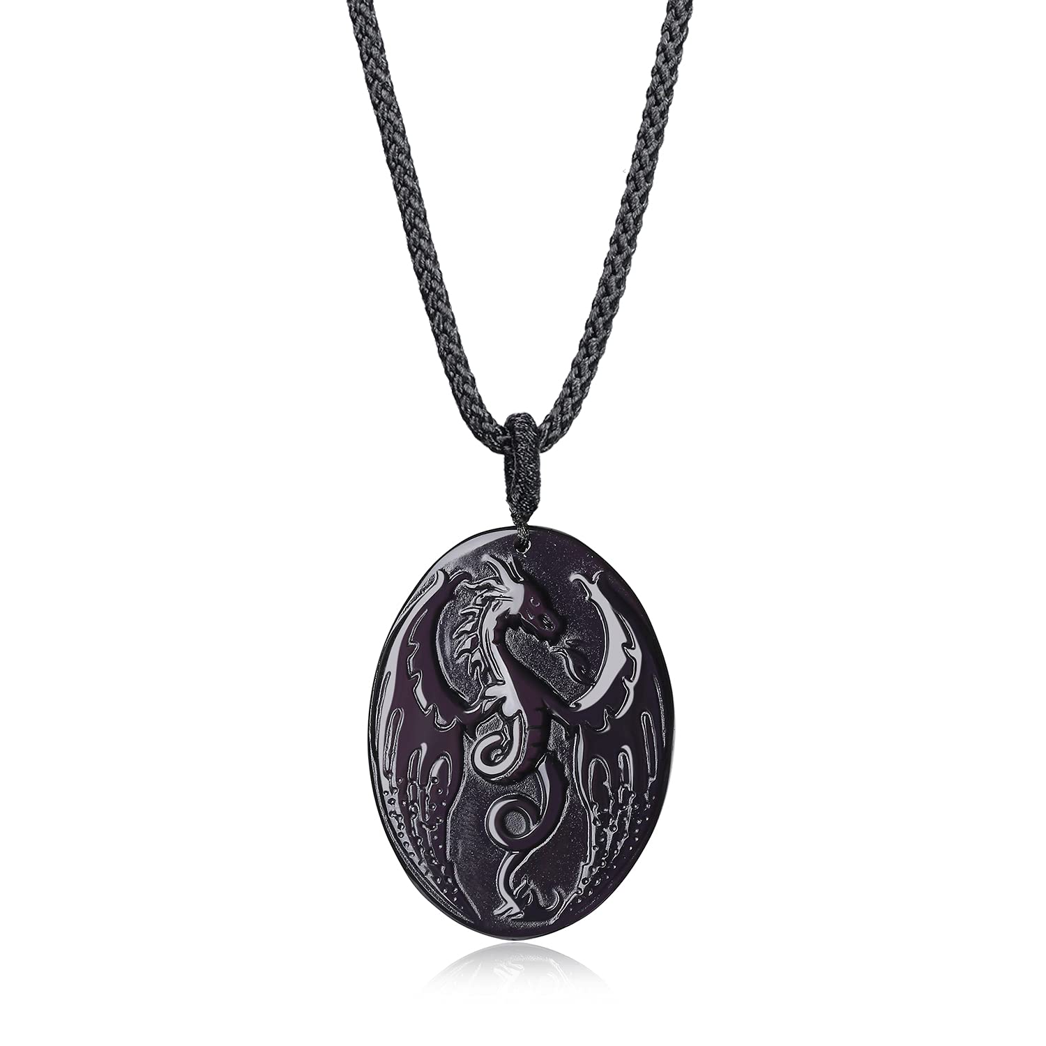 COAI Women's Men's Black Obsidian Necklace Dragon Necklace for Men Women, Adjustable Nylon Cord