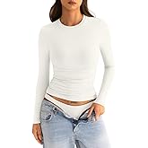 EasyGala Womens Double Lined Long Sleeve Shirts Crewneck Ruched Top Tight Fitted Basic Tee Fall Going Out Outfits 2026