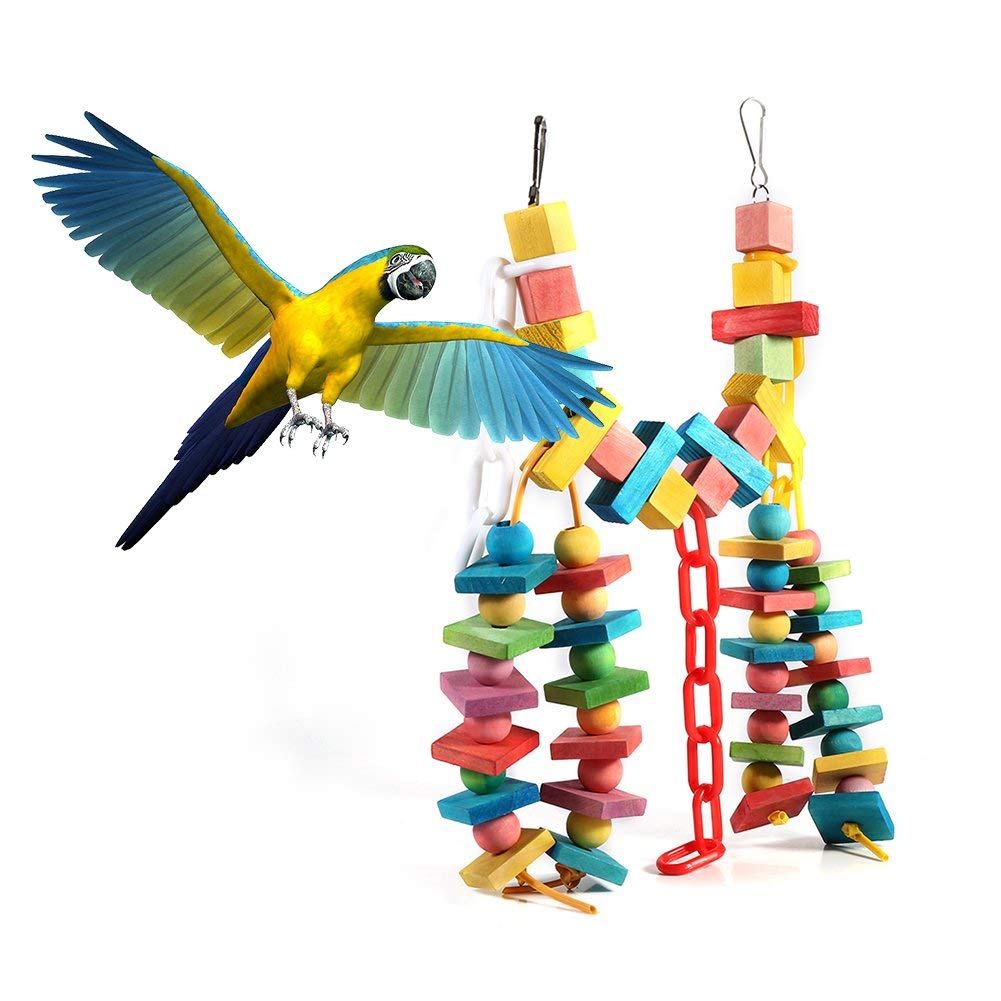 Yosoo Bird Parrot Toys Swing Hanging Toy Wooden Colorful Rainbow Bridge Chewing Toys for Budgie Parakeet Cockatiel Conures Macaw African Grey Cockatoo