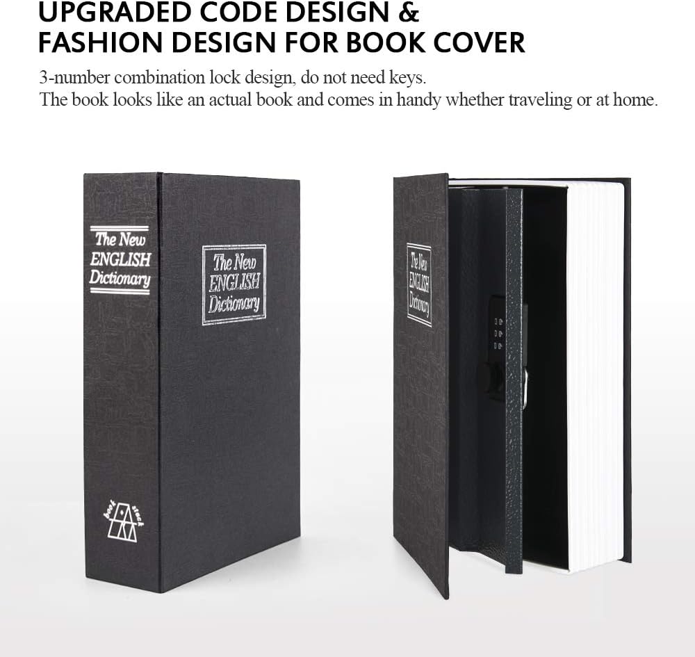 KYODOLED Diversion Book Safe with Combination Lock, Large Safe Secret Hidden Metal Lock Box, Money Hiding Box, Collection Box, 9.5" x 6.2" x 2 .2" Black - - 