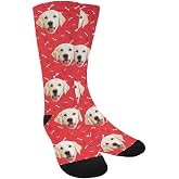 MyPupSocks Custom Personalized Photo Pet Face Socks, Cat and Dog Tracks Paws Bones Crew Socks with Picture for Men Women