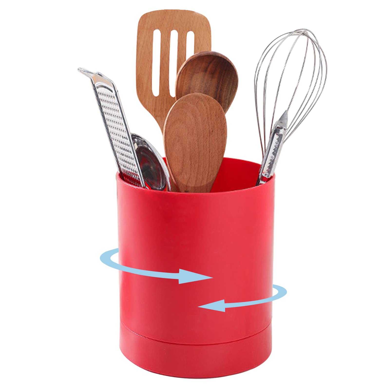 Cyrank Rotating Utensil Holder, 360° Rotating Red Kitchen Utensils Holder 3 Compartment Countertop Utensil Organiser Utensil Storage Caddy Utensil Crocks Nonslip Cutlery Holder for Kitchen Countertop