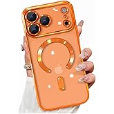 ZinLyuen Magnetic for iPhone 17 Pro Max Case Clear, Compatible with MagSafe, Built-in Camera Lens Protector, Soft Slim Phone Case Cover for iPhone 17Pro Max 6.9" - Orange