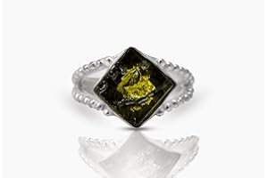 SAJTOX Moldavite Gemstone Ring Synthetic Crystal Energy High Vibration Gemstone Jewellery Silver Rings Gift for Birthday, Anniversary