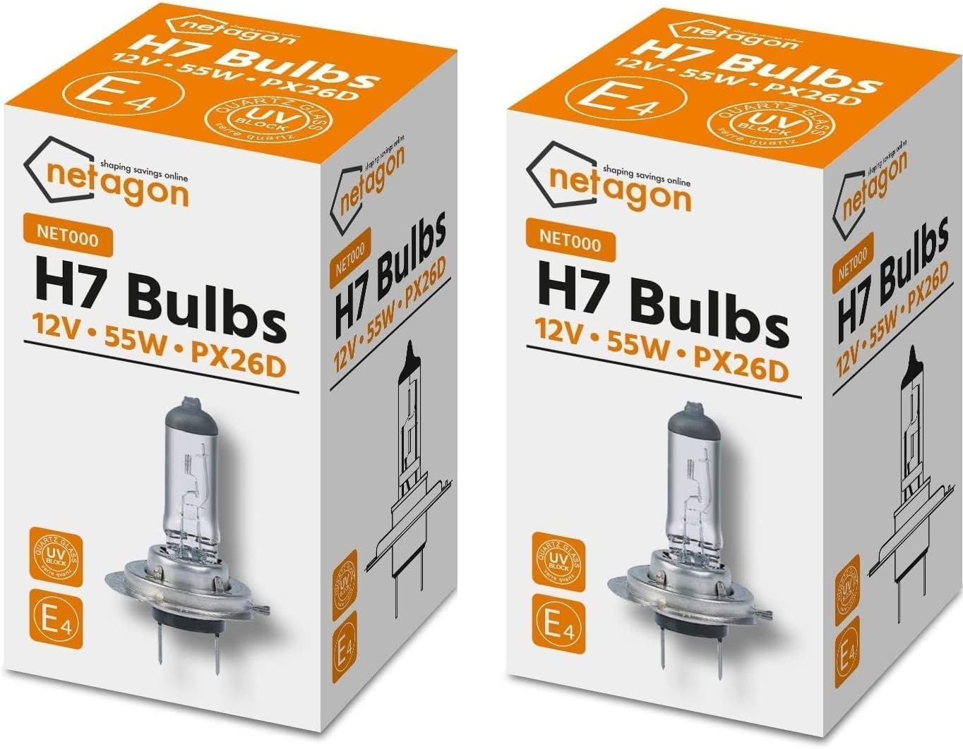 Netagon Brand Car & Van Headlight Bulbs H7 Bulbs 477 499 12v 55W PX26d - Pack of Two