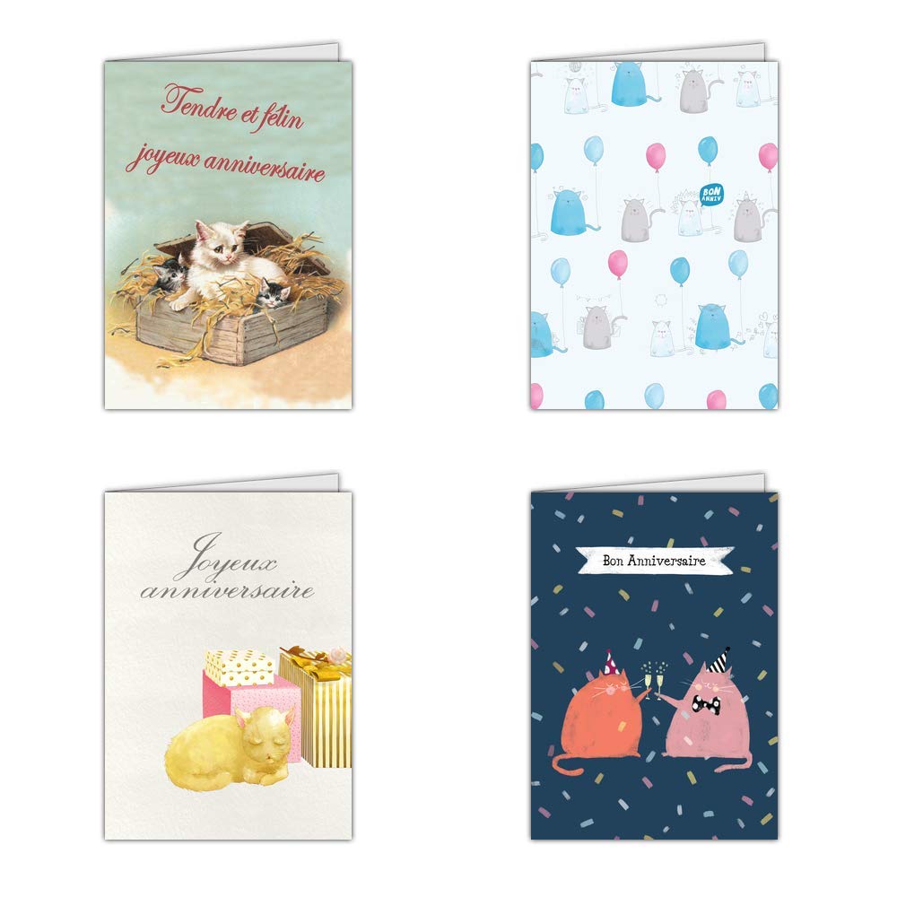 Fournitures De Bureau Cartes Postales Meueneagrama Com Carte Anniversaire Avec Des Chats Carte Non Pliee Lot De 16 Cartes Differentes Mignonne Carte Anniversaire Avec Des Chats Format Carte Non Pliee