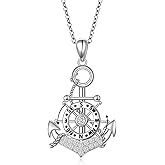 FLYOW 925 Sterling Silver Abalone Shell Pendant Compass/Anchor/Mountain/Astronaut Necklace Graduation Birthday Anniversary Christmas Jewelry for Women Men