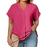 Eytino Womens Plus Size Summer Tops V Neck Short Sleeve Dressy Casual Blouse Work Shirts (1X-5X)