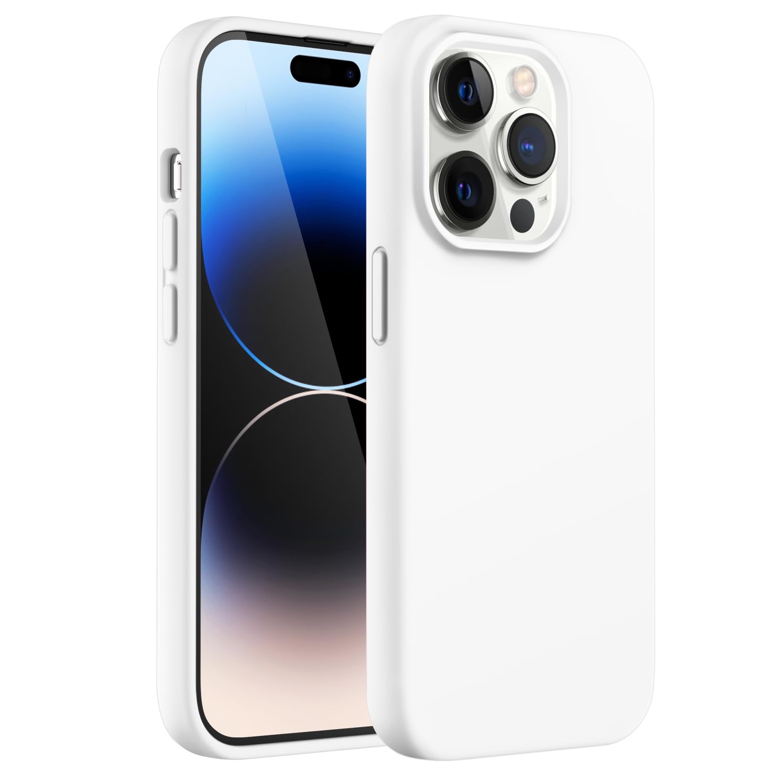 Photo 1 of JETech Silicone Case for iPhone 14 Pro 6.1-Inch, Silky-Soft Touch Full-Body Protective Phone Case, Shockproof Cover with Microfiber Lining (White)