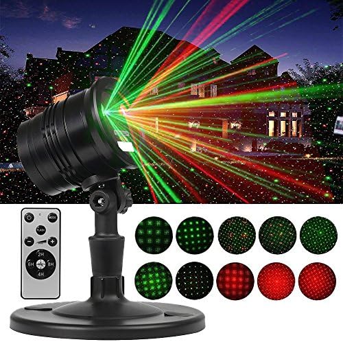 Christmas Laser Lights,Halloween Projector lights with Remote Control ,IP65 Waterproof,Red and Green Laser Light Show Garden Spotlight For Xmas Holiday Party Landscape Decoration