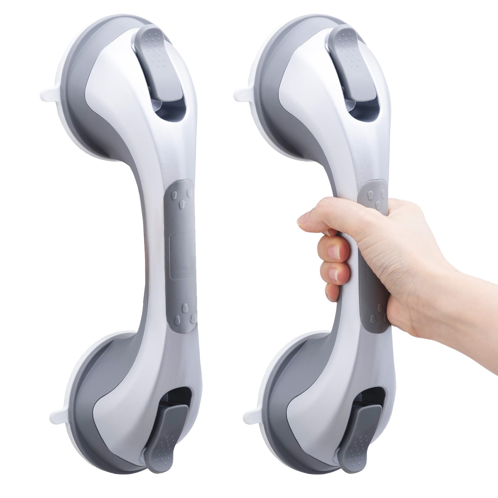 TAILI Suction Grab Rails for Bathroom 2 Pack, 31 CM Suction Handles for Shower, MAX Hold 110 KG Bath Safety Grab Rail for Elderly, Senior, Disabled, No Drilling Handle, Disability Aids - Silver