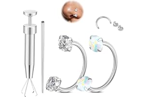 AMASIS Opal Nose Ring Studs Horseshoe Nose Rings Hoops Stud 316L Stainless Steel Nose Rings Round CZ Square Screw L Shaped Nose Stud Hypoallergenic Nostril Piercing Jewelry for Women Men