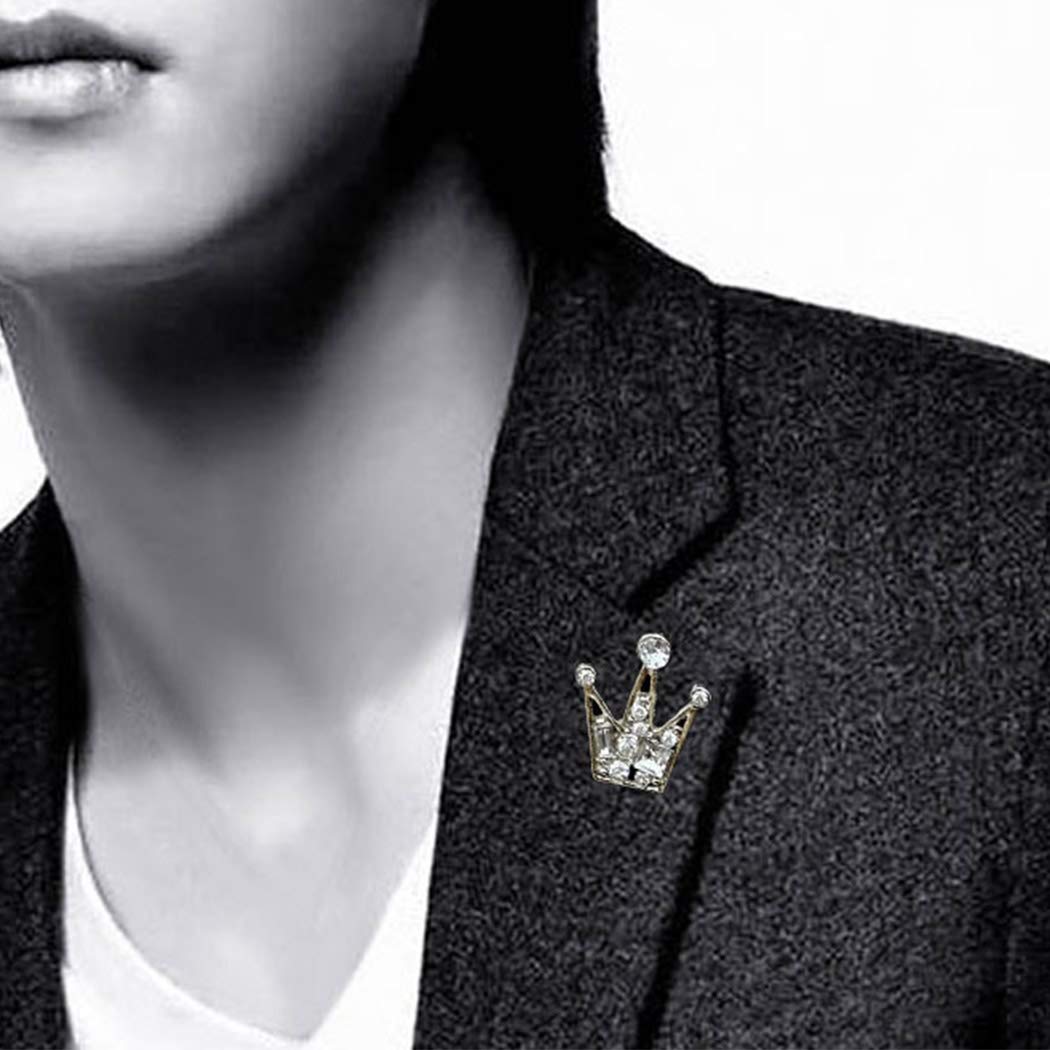 Yienate Fashion Mini Crown Brooch Pin Full Rhinestone Crystal Collar Pin Breastpin Clothes Pin Jewelry Gifts for Men and Women (Silver)