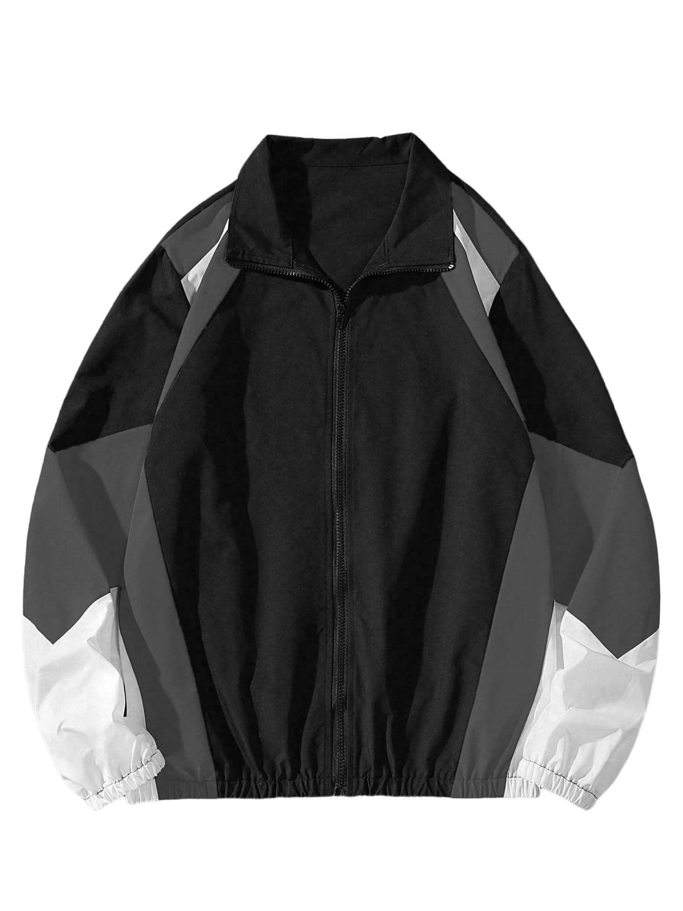 Photo 1 of ***RUNS SMALL** SOLY HUX Men's Varsity Jacket Zipper Color Block Windbreaker Jackets Long Sleeve Coats Streetwear Grey Black Multi XX-Large