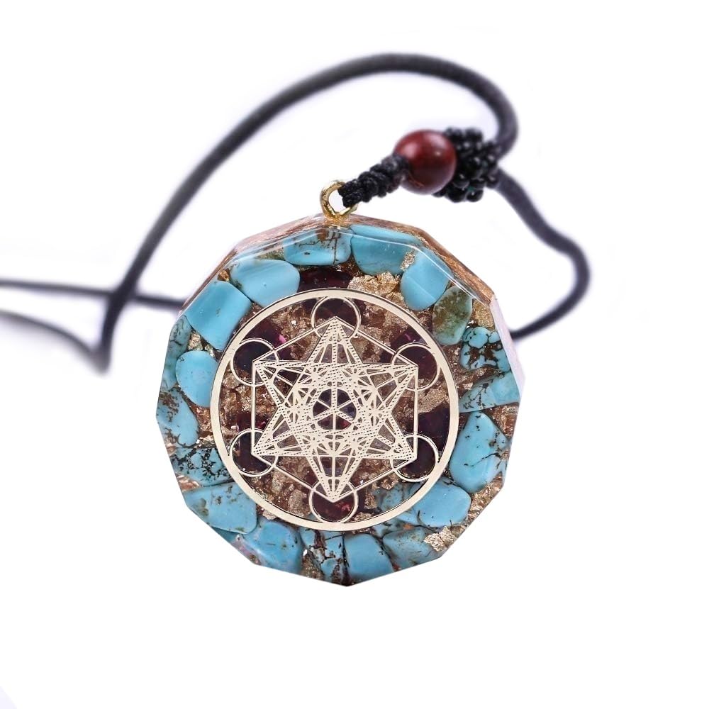BOLFFU Orgonite Metatron Cube Merkaba Yoga hängen halsband Orgonit skydd Amulet Talisman halsband (blå)