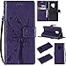 HAOTP Galaxy S9 Wallet Case, Floral Flower Love Tree & Cat Embossed PU Leather Magnetic Flip Shockproof TPU Inner Bumper Card Holders & Hand Strap Wallet Purse Case for Samsung Galaxy S9 Purple