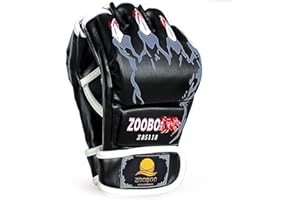 ZooBoo MMA Gloves, Half-Finger Boxing Fight Gloves MMA Mitts with Adjustable Wrist Band UFC Gloves for Sanda Sparring Punching Bag Training (One Size Fits Most)