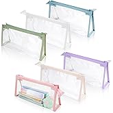 SHAIDOJIO 6 Pcs Clear Pencil Pounch Pen Case, Plastic Marker Pouches with Zipper, Waterproof Travel Toiletry Cosmetic Makeup Bag, Multifonction Stationery Organizer for Students Adults Teen