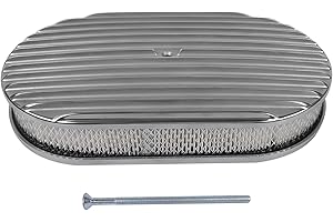 TEKKOAUTO Air Cleaner 15" Oval Full Finned Polished Aluminum Replacement for Classic Ford Chevy Mopar Hot Rod Custom