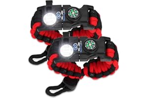 Nexfinity One Survival Paracord Bracelet - Tactical Emergency Gear Kit with SOS LED Light, 550 Grade, Adjustable, Multitools, Fire Starter, Compass, and Whistle - Set of 2