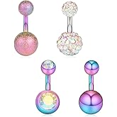 Ruifan 14G 6mm 1/4 Inch 316L Surgical Steel Crystal Ferido CZ Short Belly Earring Navel Button Rings 4-6PCS