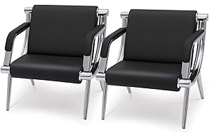 Walmokid Waiting Room Chairs with Armrest, Lobby Conference Reception Chairs,PU Leather Office Furniture, Office Guest Seating for Clinic,Airport,Hospital,Barber,Salon,Bank (Chrome & Black, 2-Seat)