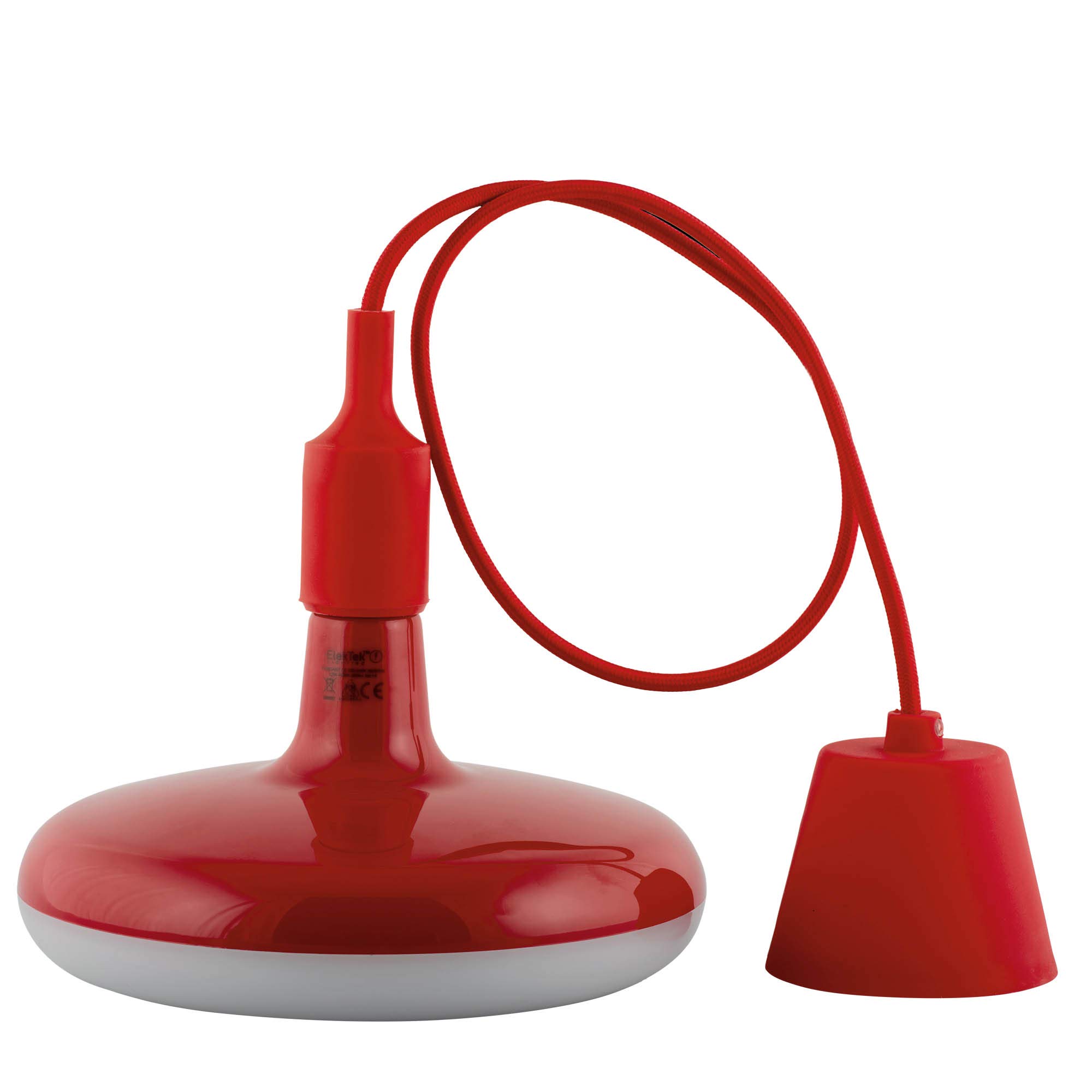 ElekTek Circular LED Lamp Light 220mm Dia 12 Watt with Ceiling Pendant, Rose & 1m Fabric Flex - Red