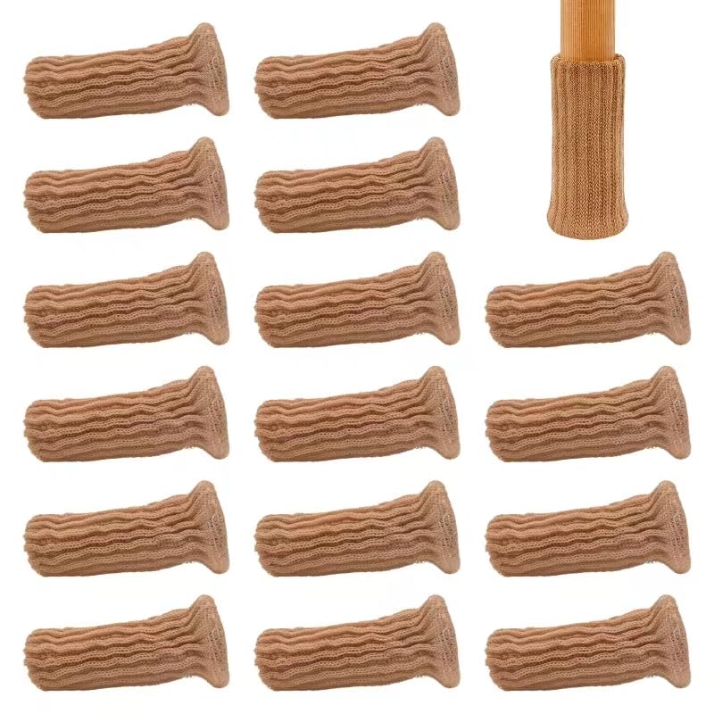 PAITOK 16Pcs Chair leg socks, High-elastic Knitted Material, Which Is Non-slip and Wear-resistant. Avoid Scratches and Noise, and Are Excellent Chair Leg Floor Protectors(Beige)