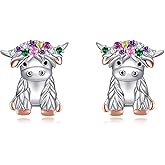 JERWLI Highland Cow Earrings 925 Sterling Sliver Highland Cow Stud Earring Cow Jewelry Themed for Women Lover