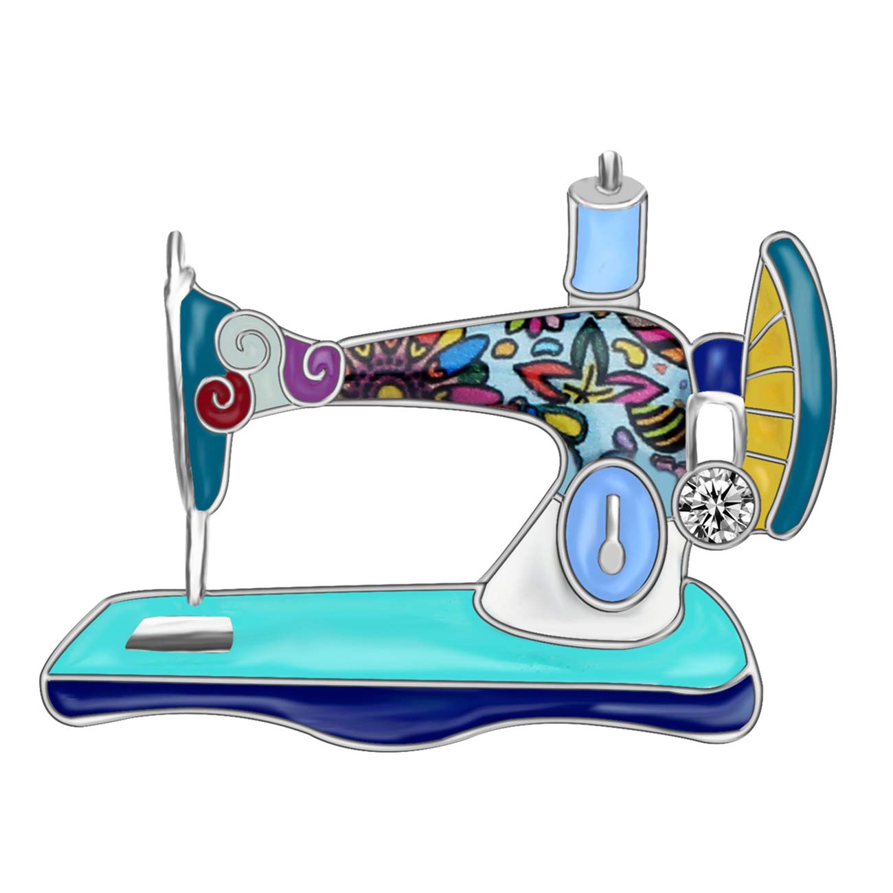 NEWEI Enamel Alloy Sewing Machine Brooch Pin for Women Girls Gift Clothes Decoration Charms (Blue)