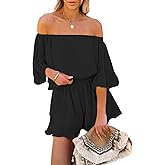 Fixmatti Women Boho Summer Romper Casual Floral Print Off Shoulder Strapless Shorts Jumpsuits