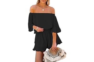 Fixmatti Women Boho Summer Romper Casual Floral Print Off Shoulder Strapless Shorts Jumpsuits