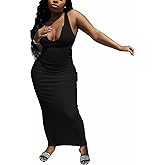 Nimsruc Women Casual Sexy Deep U Neck Tank Top Bodycon Dress Summer Sleeveless Wrap Long Basic Party Club Maxi Dresses
